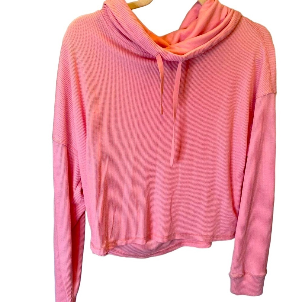MONO B Mineral Wash waffle knit Pink cowl neck Pullover Top L